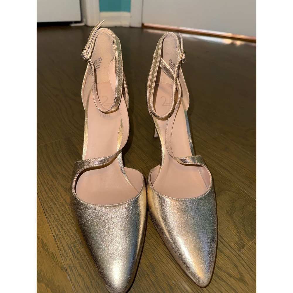 27 Edit Naturalizer Abilyn Gold Metallic Leather Ankle Strap Pumps Heels 9.5M